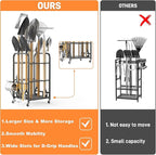 TORACK Garden Tool Organizer Stand with Wheels, Rakes Shovels Yard Tools Stand for Garage, Shed, Garden, Indoor/Outdoor Long-Handled Tools Cart