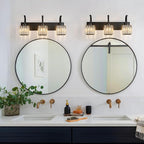 Crystal Vanity Lights 3-Light Black Bathroom Vanity Lights Modern Crystal Bathroom Light Fixtures Over Mirror 23.62" Long Vanity Light for Bathroom