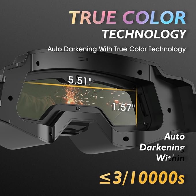 TOOLIOM Auto Darkening Welding Goggles 4 Arc Sensor Eye Protection Safety Goggles Welding Glasses with 𝐋𝐄𝐃 𝐋𝐢𝐠𝐡𝐭𝐢𝐧𝐠 & 𝐓𝐘𝐏𝐄-𝐂 𝐂𝐡𝐚𝐫𝐠𝐢𝐧𝐠 for MIG TIG Stick