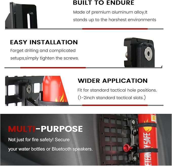 MOLLE Panel Fire Extinguisher Mount Kit-Quick Release Car Fire Extinguisher Mount Bracket for 1-2in Tactical Rigid MOLLE Panel Holes.Fire Extinguisher Holder Fits MOLLE Panels Accessories for Vehicle