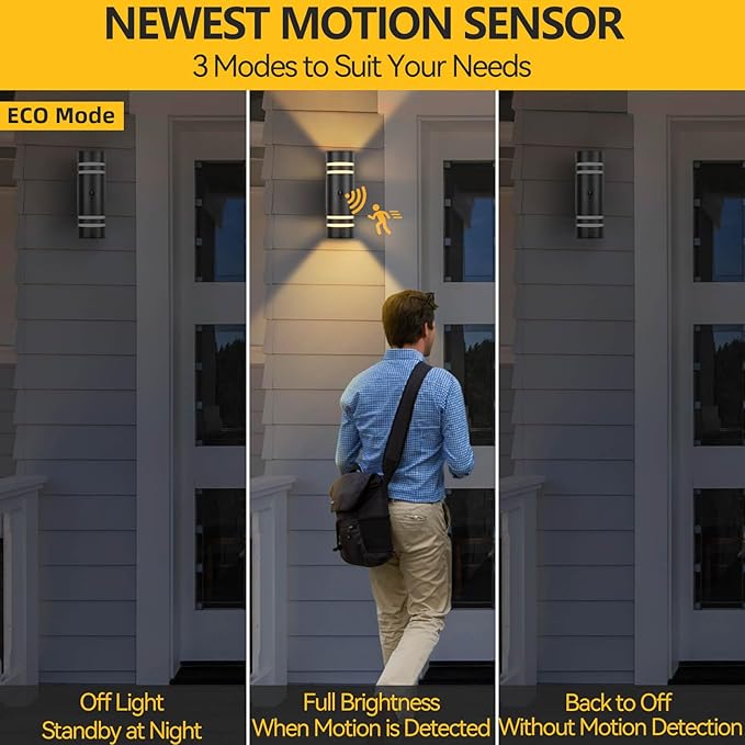 SHlMR Motion Sensor Outdoor Lights 2 Pack, Modern Dusk to Dawn Outdoor Lighting with Bulbs Include, Black Exterior Sconce Up and Down Motion Detector Lights for House Porch Garage, ETL Listed