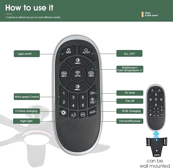 46" Ceiling Fans with Lights Remote/APP Control, Low Profile Ceiling Fans with Dimmable White Colors+Ring RGB Lights, 6 Speeds 5 Reversible Curved Blades for Kids Room Bedroom Living Room Bar, Black