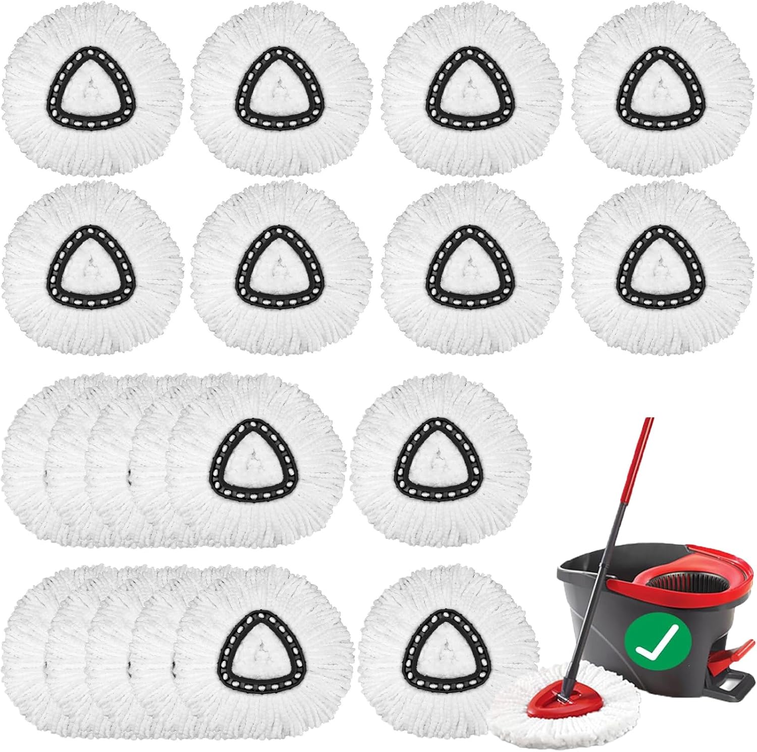 20PCS Spin Mop Replacement Head,100% Microfiber Mop Heads Replacements Compatible with Triangle Spin Mop,360 Degree Round Spin Mop Replacement Head for Easy House Cleaning Floor Mopping