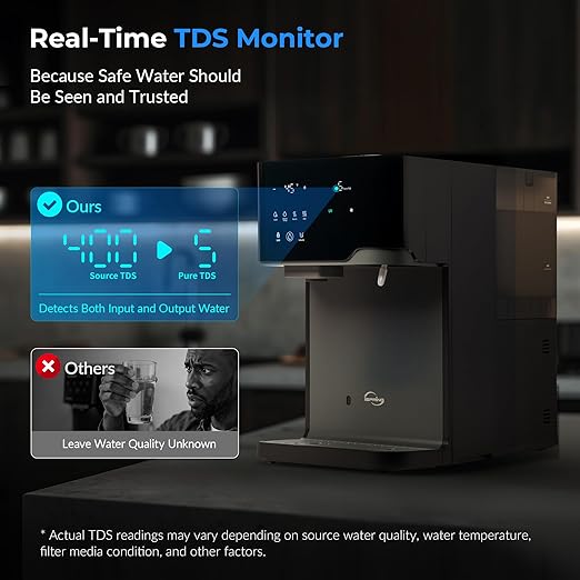 iSpring Sparkling Water Maker with UV, Hot & Cold Countertop Reverse Osmosis Water Filter, PFAS & TDS Removal, Real-Time TDS Monitor, Fits Standard Screw-in CO₂ Cylinders, Model# RCD100SPKHC