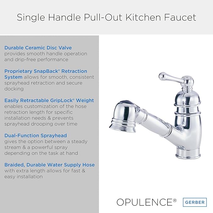 Gerber Plumbing Opulence Pull-Out Kitchen Faucet with SnapBack Retraction