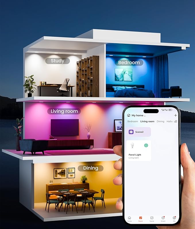 Recessed Lighting 6 Inch with App & Voice Control, 1200LM RGBCW Smart Ceiling Light Work with Alexa & Google, Dimmable LED Recessed Lighting 6 Inch with Timer Music Sync Can Lights, 4 Pack