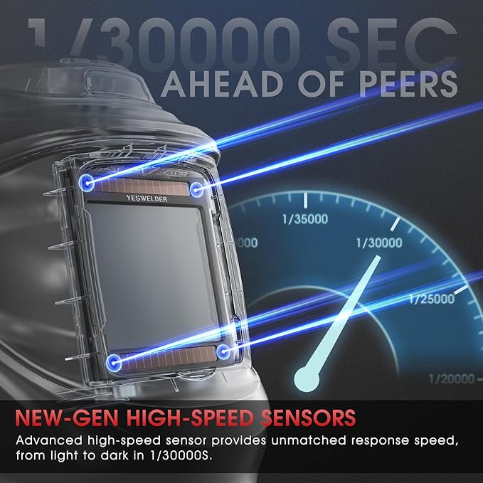 YESWELDER Auto Darkening Welding Helmet with Rechargeable Fan and Light, 3.93"X3.66"Large View 1/1/1/1 True Color 4 Arc Sensor Solar Powered Welding Hood, 3/5-9/9-13 Wide Shade Weld Mask LYG-30800H-W