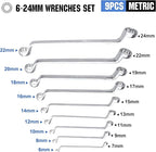 Metric Wrench Set 9 PC 6-24mm Wrench Sets 75-Degree Double Offset Box End Spanner Wrench Set CR-V Steel with Rolling Pouch