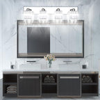 Aipsun Bathroom Light Fixtures Crystal Modern Vanity Lighting Fixtures 4 Light Chrome Bathroom Vanity Light (Exclude Bulb)
