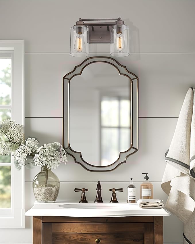 Vanity Lights for Bathroom, HWH Farmhouse 2 Light Vanity Wall Lamp with Oil-Rubbed Bronze Finish, Wall Lighting Over Mirror, Dressing Table, Powder Room, 5HLT63B-2W ORB