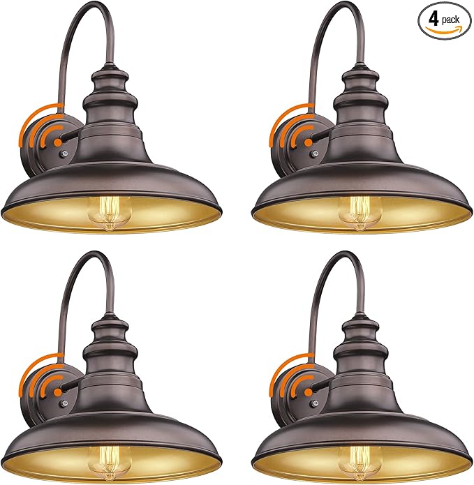 Dusk to Dawn Sensor Outdoor Barn Light Fixture Outdoor Wall Sconce Farmhouse Wall Mount Lights Exterior Gooseneck Light Fixture Bronze Finish Industrial Wall Lantern for Porch, Entryways, 4 Pack