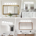 Brushed Nickel Vanity Light for Large Mirror, 6 Light Bathroom Lighting Fixtures Over Mirror with Milky White Frosted Glass Shades, 38 inch Bathroom Light for Mirrors, E26 Socket