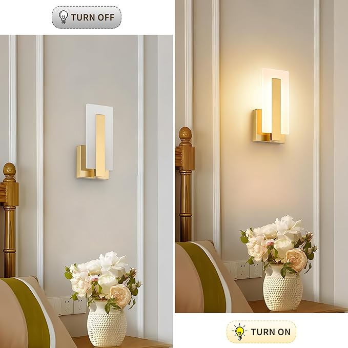 Joosenhouse Modern LED Wall Sconce Set of 2, Dimmable Hardwired Bathroom Vanity Light Indoor Wall Sconce for Hallway, Bedroom, Study, Living Room, 9.76 Inch Brass Wall Lights