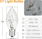 25 Pack C7 Clear Replacement Bulbs, 120V 5W Incandescent, C7 Christmas Lights, E12 Candelabra Base, Halloween Bulbs Warm White for Patio Outdoor String Lights Decor, Night Light