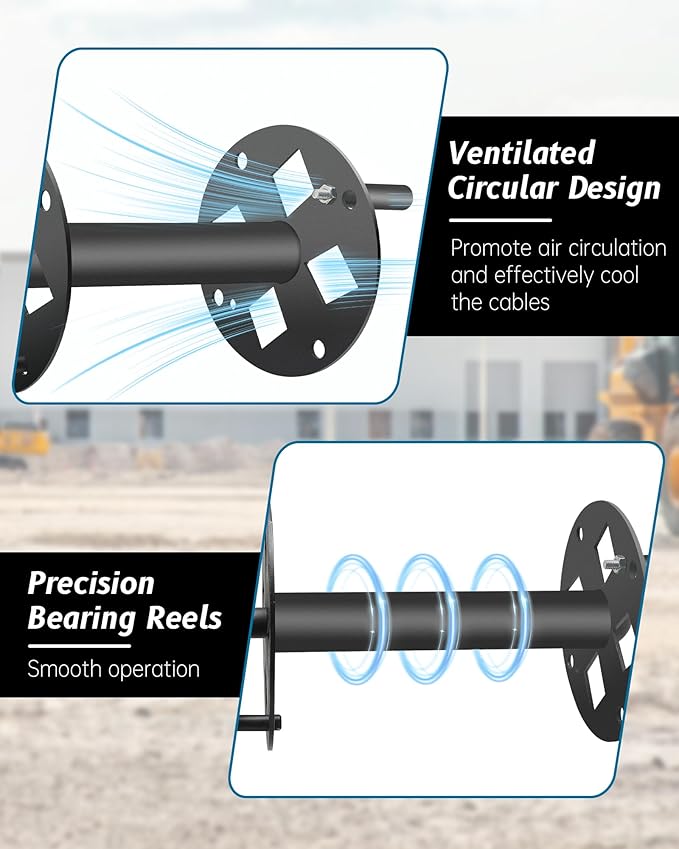 Upgrade Heavy Duty Double Welding Cable Lead Reel, 10" Lockable Welding Lead Reel with 10°Tilting Fixed Base and Metal Pin, Accommodates 150 Feet of 1/0 and 125 Feet of 2/0 Cable