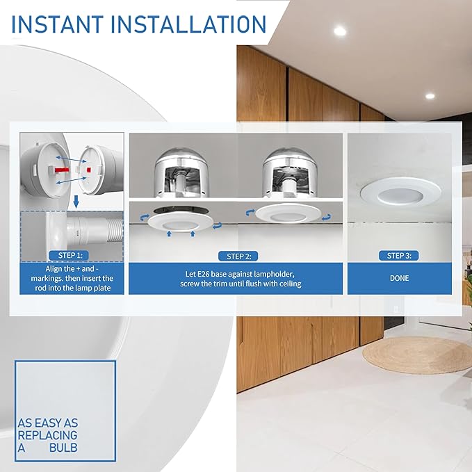 Jolux 4-Pack 5/6" Retrofit LED Recessed Lighting,60W,3000K WarmWhite,800 Lumens,Dimmable Can Lights,Damp Rated,Simple Installation Adjustable Retrofit Downlight,ETL,E26 Base,Bevel Trim