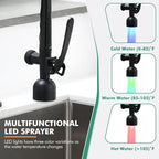 GIMILI Kitchen Faucet with LED Single Handle Kitchen Sink Faucet with Pull Down Sprayer Commercial Double-Headed Stainless Steel Kitchen Faucets Sink with Deck Plate Matte Black