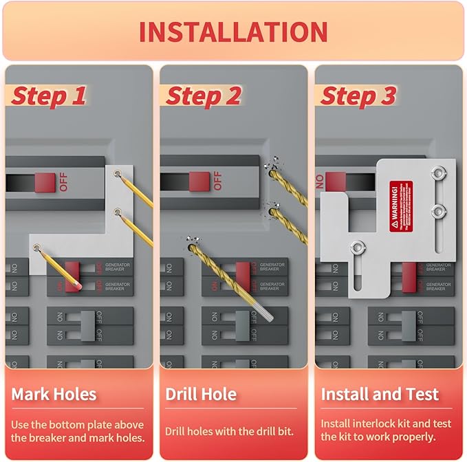 Marsflex Generator Interlock Kit for Eaton Cutler Hammer BR Series 150 and 200 Amp Breaker Panels, 1 1/4-1 7/16 Inches Spacing Between Main and Generator Breaker, Professional & Safe Interlock Kit
