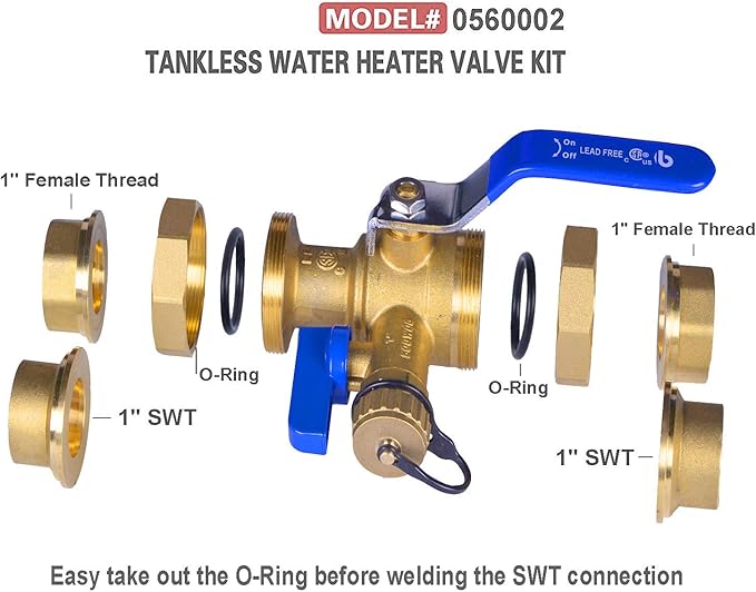Hydro Master Tankless Water Heater Service Valve Kit with Pressure Relief Valve Included 2 pcs SWT Connections, 1-Inch IPS Isolator Clean Brass