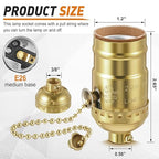 4 Pcs Pull Chain Lamp Socket Replacement, E26 Standard Threaded Base, Light Socket with Pull Chain, Lamp Parts for Repair (Gold)