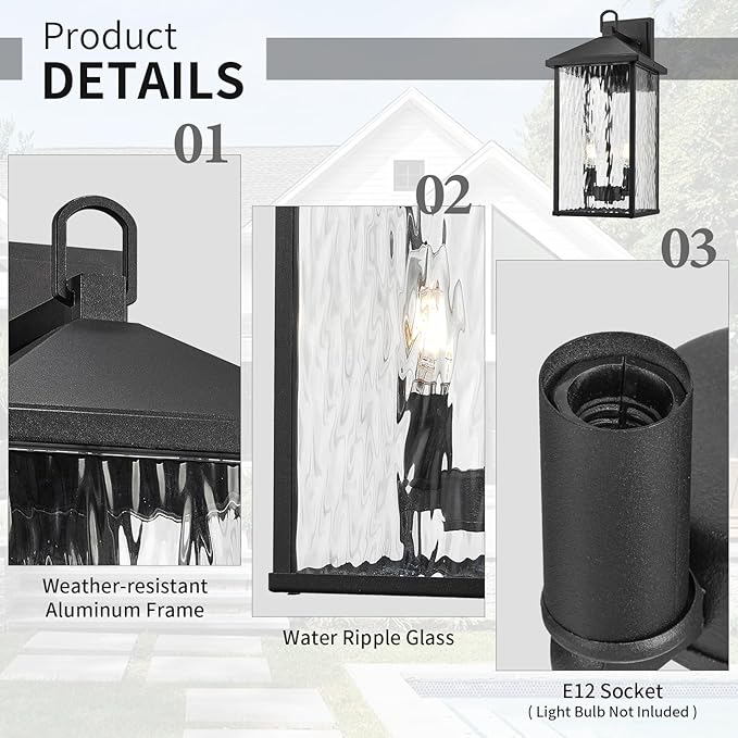 Darkaway Outdoor Wall Lights,17 Inch Tall Exterior Lighting Fixtures Wall Mount Outdoor Porch Lights Outside Sconce with Glass E12 Socket for House Patio Hallway Garage