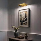 18in Picture Lights Hardwired, Brass Picture Light, Gold Modern Picture Light for Wall, 270°Rotatable Art Light Gallery Lights, Wall Picture Lights Painting Light for Artwork Poster Portrait Display
