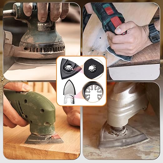 104Pcs Oscillating Tool Detail Sanding Pads Kit 2Pcs Triangle Sanding Pads and 2Pcs Finger Sanding Pad 100Pcs Multitool Sandpaper Grit Fit for Finishing Wood Sanding Plaster