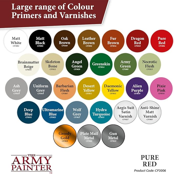 The Army Painter Colour Primer Pure Red, 400 mL Acrylic Spray Primer, Spray Paint Basecoat for Miniature Priming, Tabletop Roleplaying, Boardgames, and Wargames Miniature Modelling