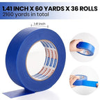 ADHES Upgrade Blue Painters Tape, Masking Tape for Painting 36 Rolls x 1.41 Inch x 60 Yards, Blue Paint Tape No Residue Outdoor Anti UV Multi Surface Use, Total 2160 Yards