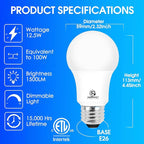 Energetic 6-Pack 100 Watt LED Bulb Daylight 5000K, Dimmable, 1500 Lumens 12.5W, E26 Medium Base, 15000 Hrs, ETL Listed