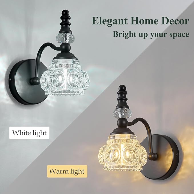 Modern Wall Sconces Set of Two Black Vintage Indoor Glass Wall Lamp Bathroom Vanity Light Fixture Wall Mounted Room Sconce Wall Lighting