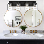 4 Light Bathroom Vanity Lights, Bathroom Lighting Fixtures over Mirror with Clear Glass Shades, Black Vanity Light For Bathoom, Modern Wall Sconces Vanity Lighting Fixture for Bathroom Hallway