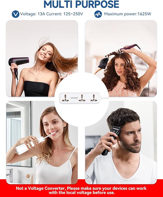 European Travel Plug Adapter Kit with USB Ports, Universal Extension Cord 5 FT, USA to European, UK Plug Adapter for Travel & Life, Accepts Type A/B/C/D/E/F/G/H/I/J/K/L/N/O Plugs, White