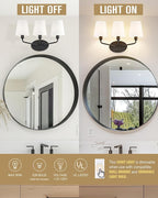 Emak Modern Black Vanity Light, Farmhouse Bathroom Light Fixtures with Flared White Fabric Shade, 3-Light Wall Sconces for Bathroom, Hallway, Bedroom, VL132-BK-WF-3