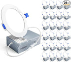 Ensenior 24 Pack 4 Inch LED Recessed Ceiling Light, Dimmable, 4000K Cool White, 750LM 9W 120V, High Brightness Canless Wafer Downlight - ETL&FCC&IC