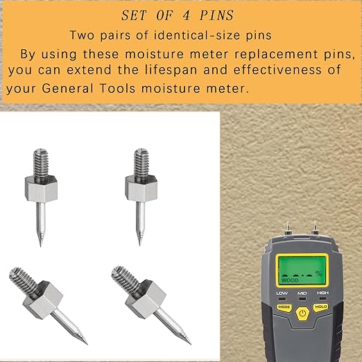 Thread Moisture Meter PIN3 Replacement Pins,for General Tools MMD4E, RHMG650 and RHMG700DL Moisture Meter Accesorries (4 Pieces)