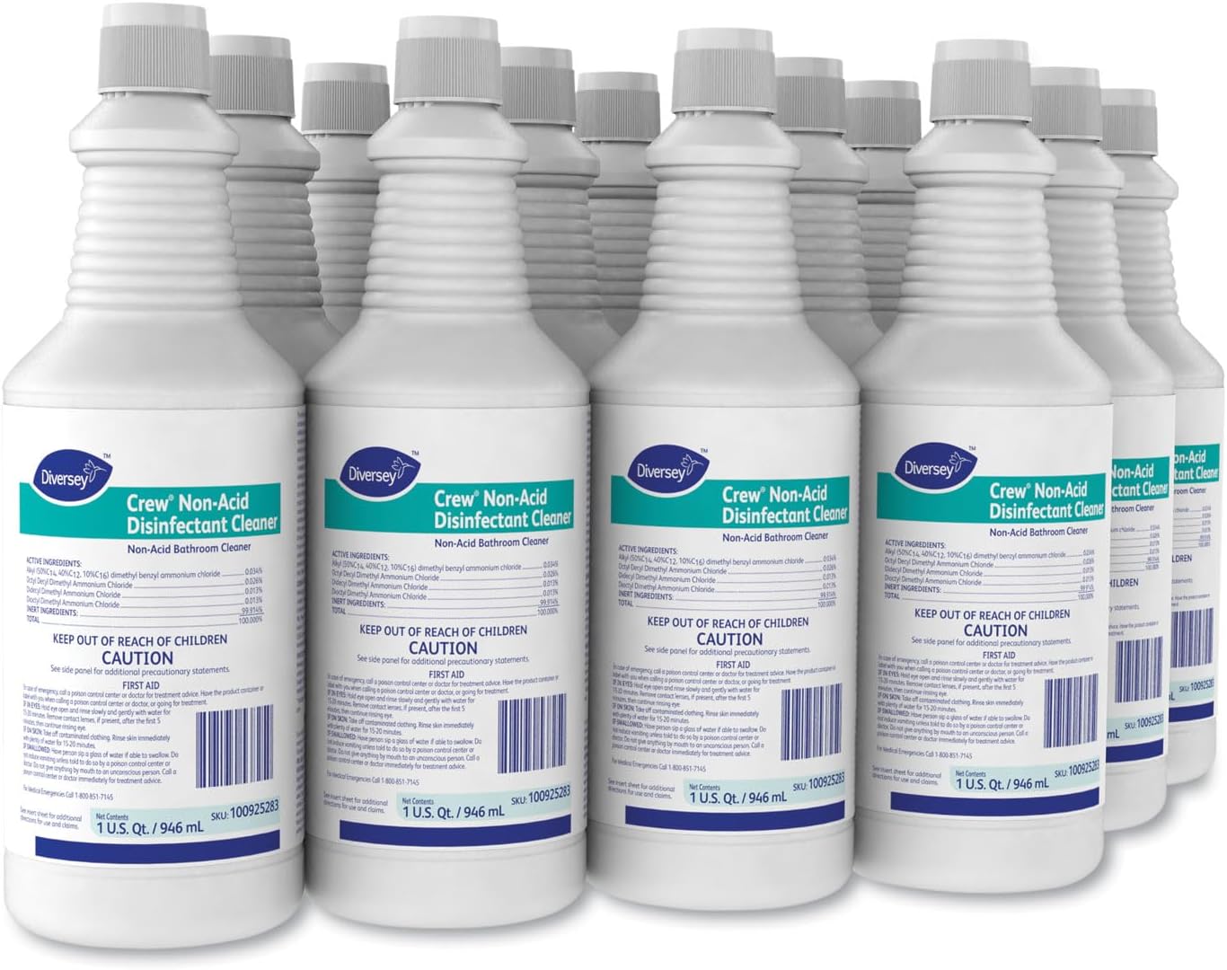 CREW Diversey 100925283 Neutral Non-Acid Bowl & Bathroom Disinfectant, 32 oz Squeeze Bottle, 12/CT