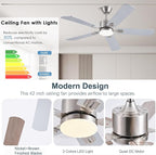 52inch Ceiling Fans with Lights and Remote/App Control, Double-Side Blades, Dimmable LED, Reversible DC Motor, Noiseless, Modern Low Profile Ceiling Fan for Indoor/Outdoor Use (Nickel)