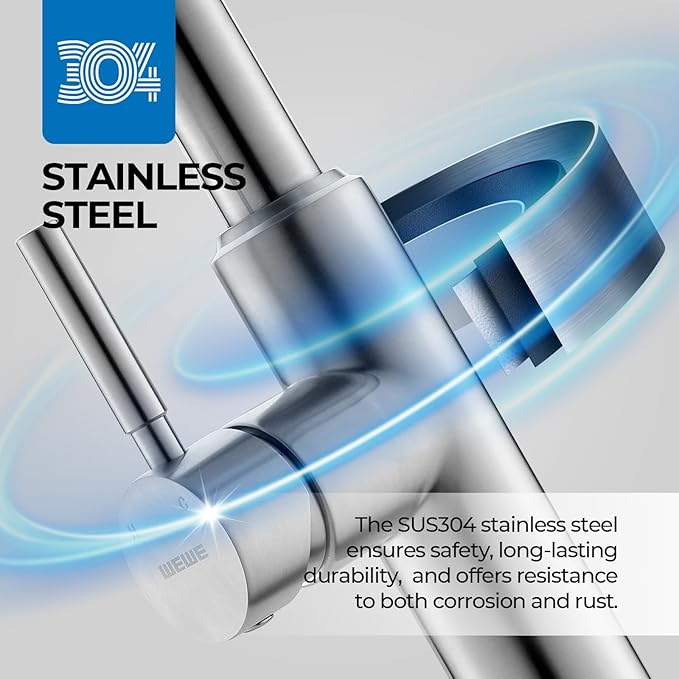 WEWE Waterfall Kitchen Faucet with Pull Down Sprayer, 3 Modes(Sweep/Stream/Waterfall) Rotary Switch Mode Stainless Steel Kitchen Sink Faucet Single Lever Handle Brushed Nickel Sink Fuacet