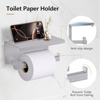 TQKAG 5-Pieces Brushed Nickel Bathroom Hardware Accessories Set 23.6" SUS304 Stainless Steel Towel Bar Set Wall Mounted Square Toilet Paper Holder with Shelf