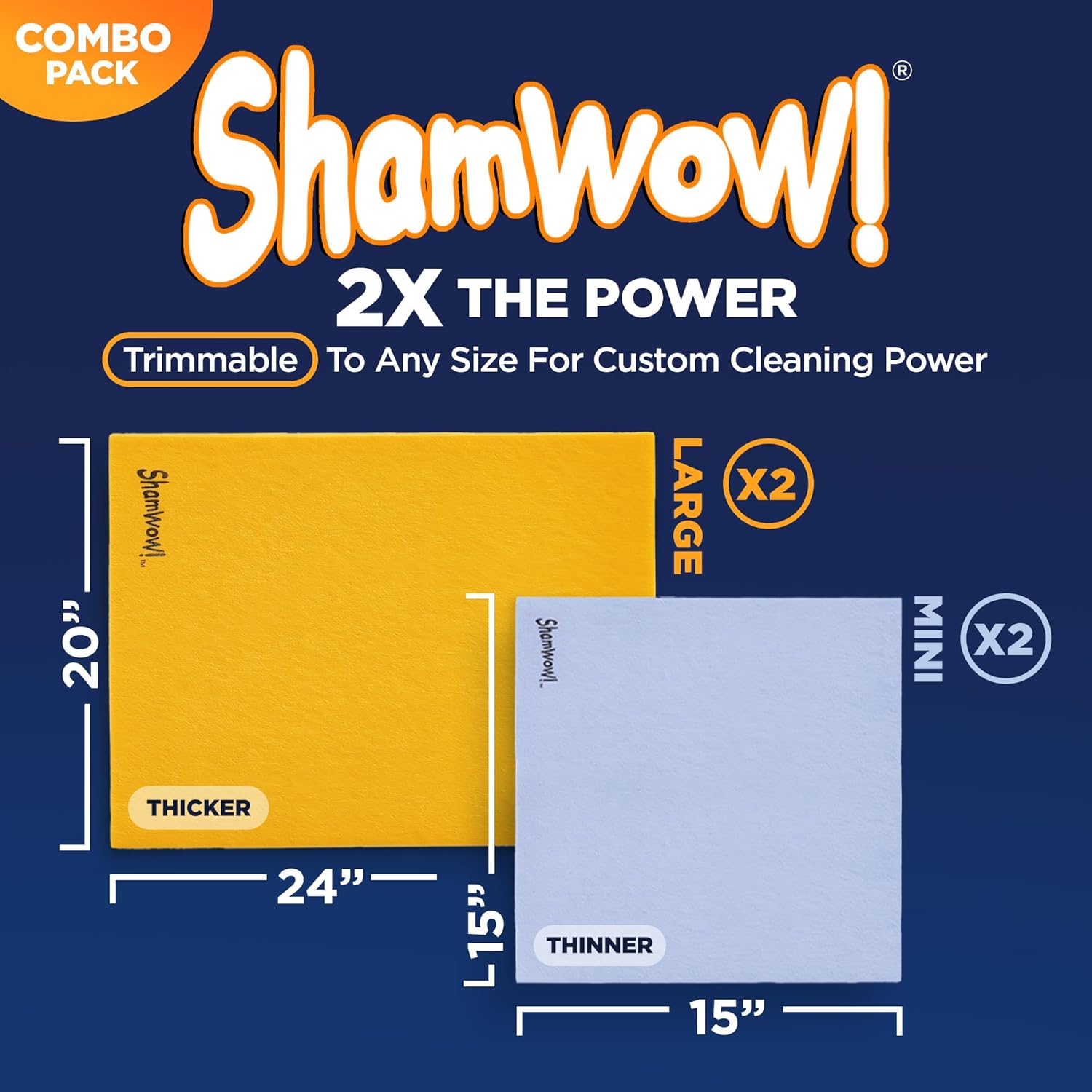 ShamWow Original Super Absorbent Multi-Purpose Cleaning Shammy Chamois Towel Cloth - Holds 10X its Weight in Liquid - Machine Washable - Will Not Scratch (4 Pack, Orange)