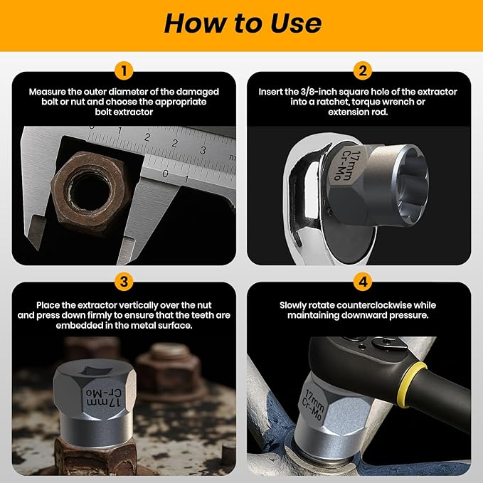 Impact Bolt & Nut Remover Set,14 Pieces Bolt Extractor Tool Set, 3/8" Drive Impact Bolt & Nut Remover Socket Tool Kit, Stripped For Damaged, Frozen, Studs, Rusted, Nuts & Screws, Tools Gifts for Men