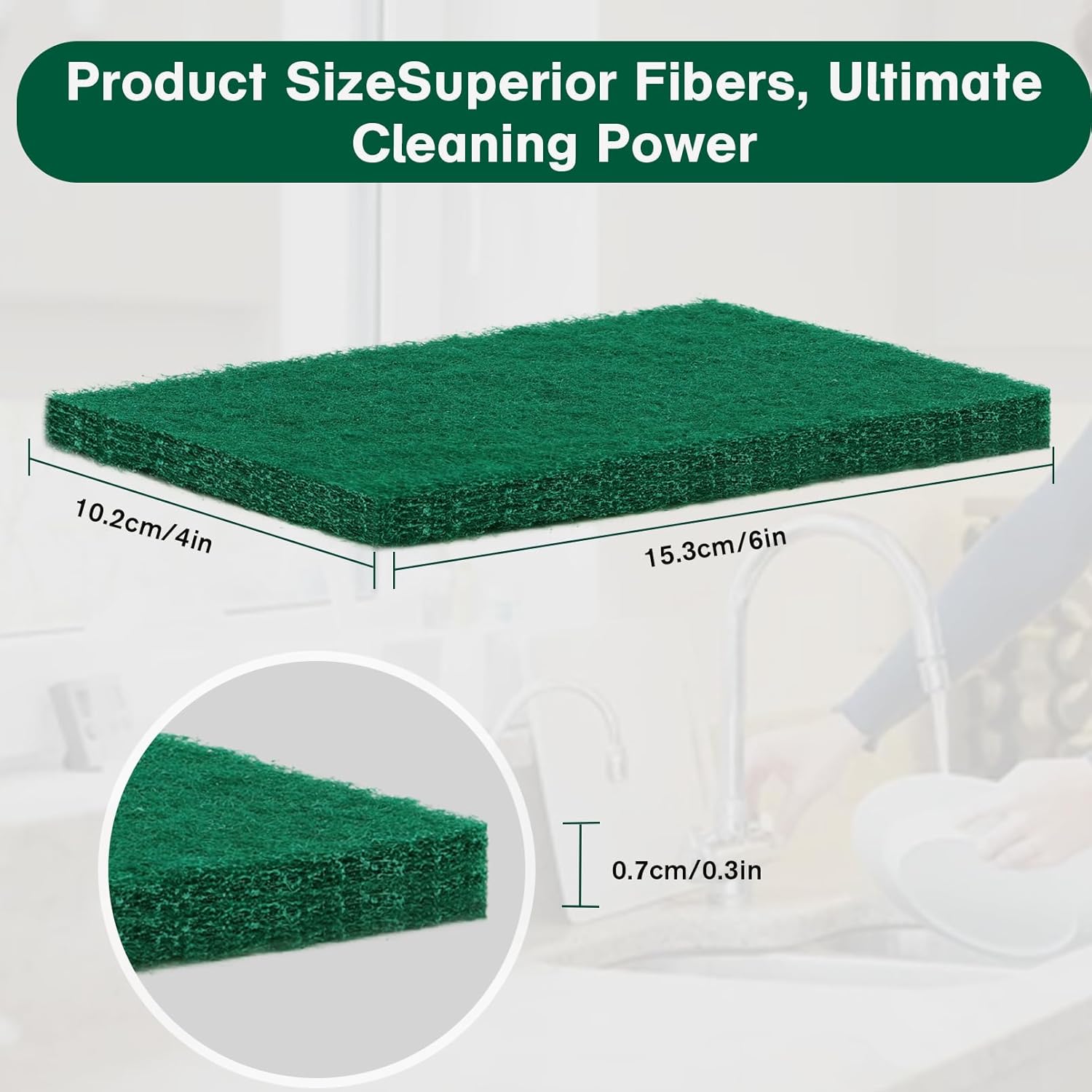 50 Pcs Scouring Pads,Heavy Duty Scour Pads,Non Scratch Scouring Pads,Dish Scrubber Scrubber Pads,Reusable Green Scrub Pads for Household Dishes Kitchen Sink Scrubbers & Metal Grills,4x6in