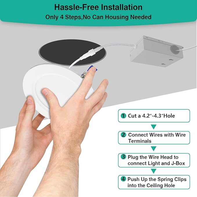 HiBay 8 Pack 4 Inch LED Recessed Lighting, 1200lm 12W=150W, 5CCT Ultra-Thin Recessed Lights, Ceiling Canless Light Fixtures, Dimmable Wafer Downlights -ETL and Energy Star Certified