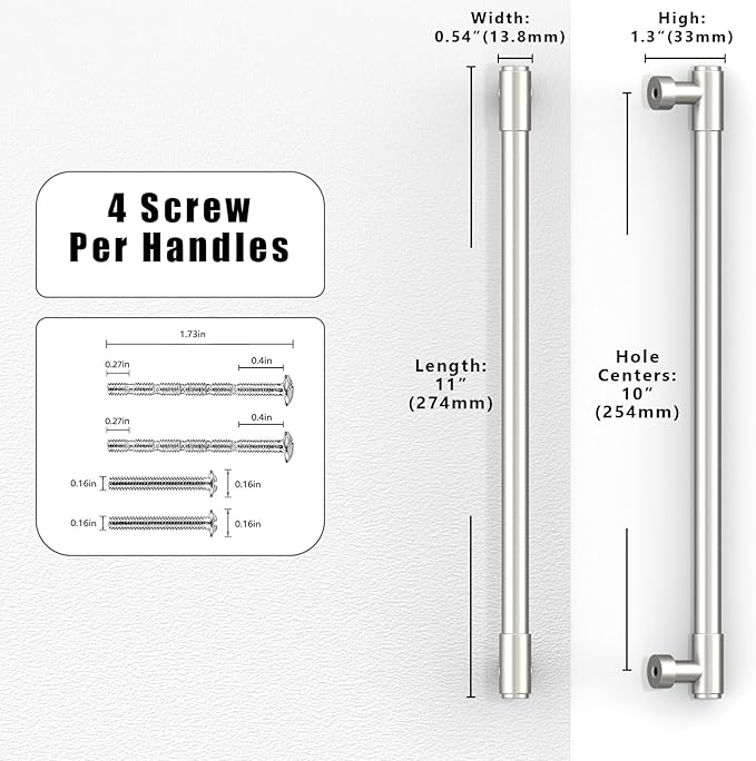 10 Pack Brushed Satin Nickel Cabinet Pulls 10 Inch(254mm) Kitchen Cabinet Handles Cabinet Hardware for Drawer Pulls