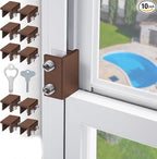 Window Locks for Sliding Windows - Sliding Window Lock Security with Keys - Adjustable Sliding Door Lock - Without Drilling Easv to Install Child Locks for Sliding Door,Patio Door(10 Sets Brown)