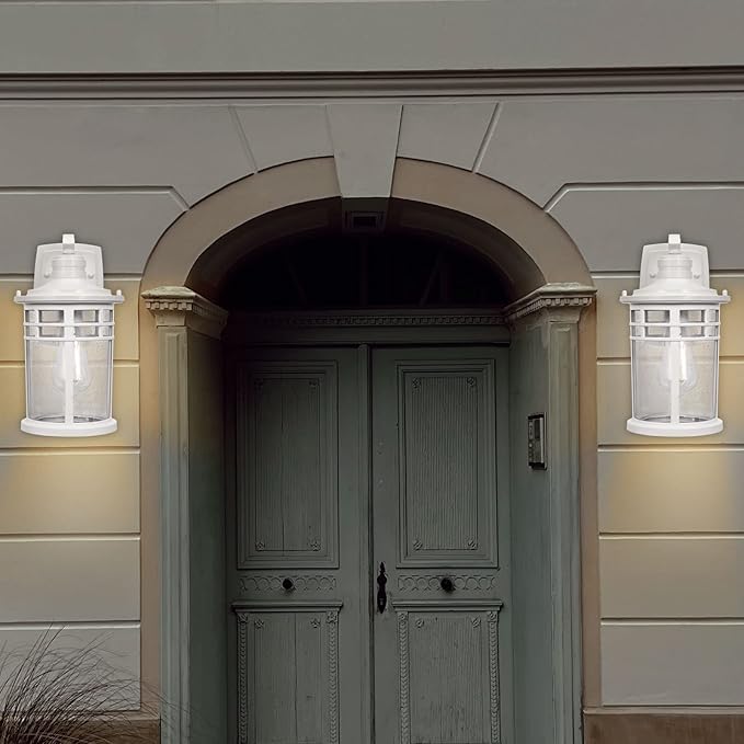 Darkaway Outdoor Porch Lights Wall Mount, Outdoor Light Fixtures Sconces Wall Lighting with Seeded Glass Waterproof Exterior Lights for Patio Yard House Hallway Doorway Garage(1 Pack, White)