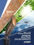 MALORY Solid Brass Landscape Spotlight 10-Pack with Bulb(S06), Low Voltage Front and Backyard Landscape Lighting with Large Rugged Slot Spike & Wire Connector,12V AC/DC Garden Patio Spot Up Light