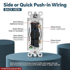 ThunderWay Matte White Single Pole Decorator Light Switch with Screwless Wall Plate, 15 A 120/277 V, ON/Off Rocker Paddle Interrupter, Self-Grounding, Residential Grade, UL Listed (20 Pack)