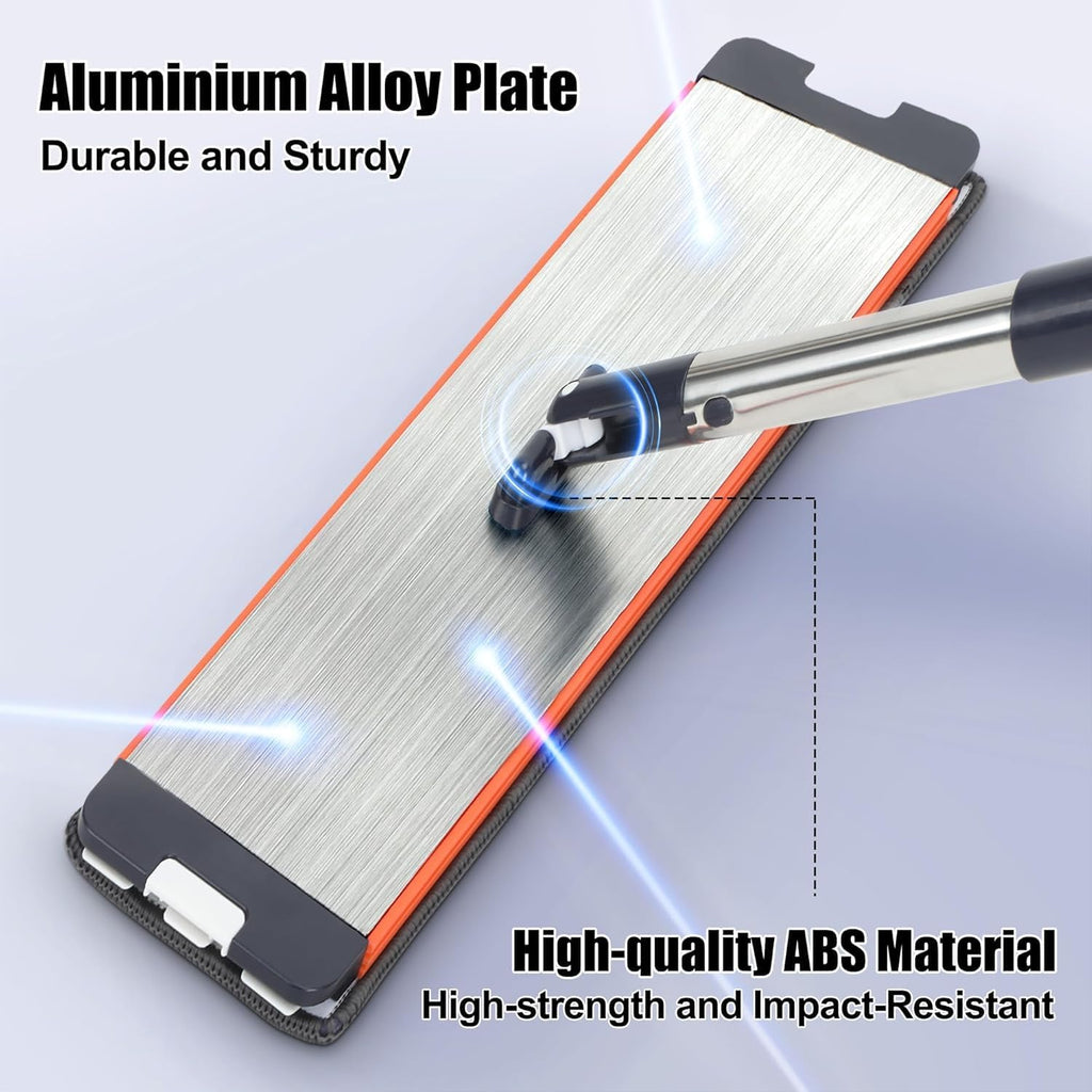 Easywring Washable Mop and Bucket with Wringer Set for Home, Durable and Sturdy Aluminum Flat Mop Head, 2-Chamber, Wet and Dry for All Surfaces, with 8 Reusable Microfiber Mop Pads 13 inch (16 Inch)